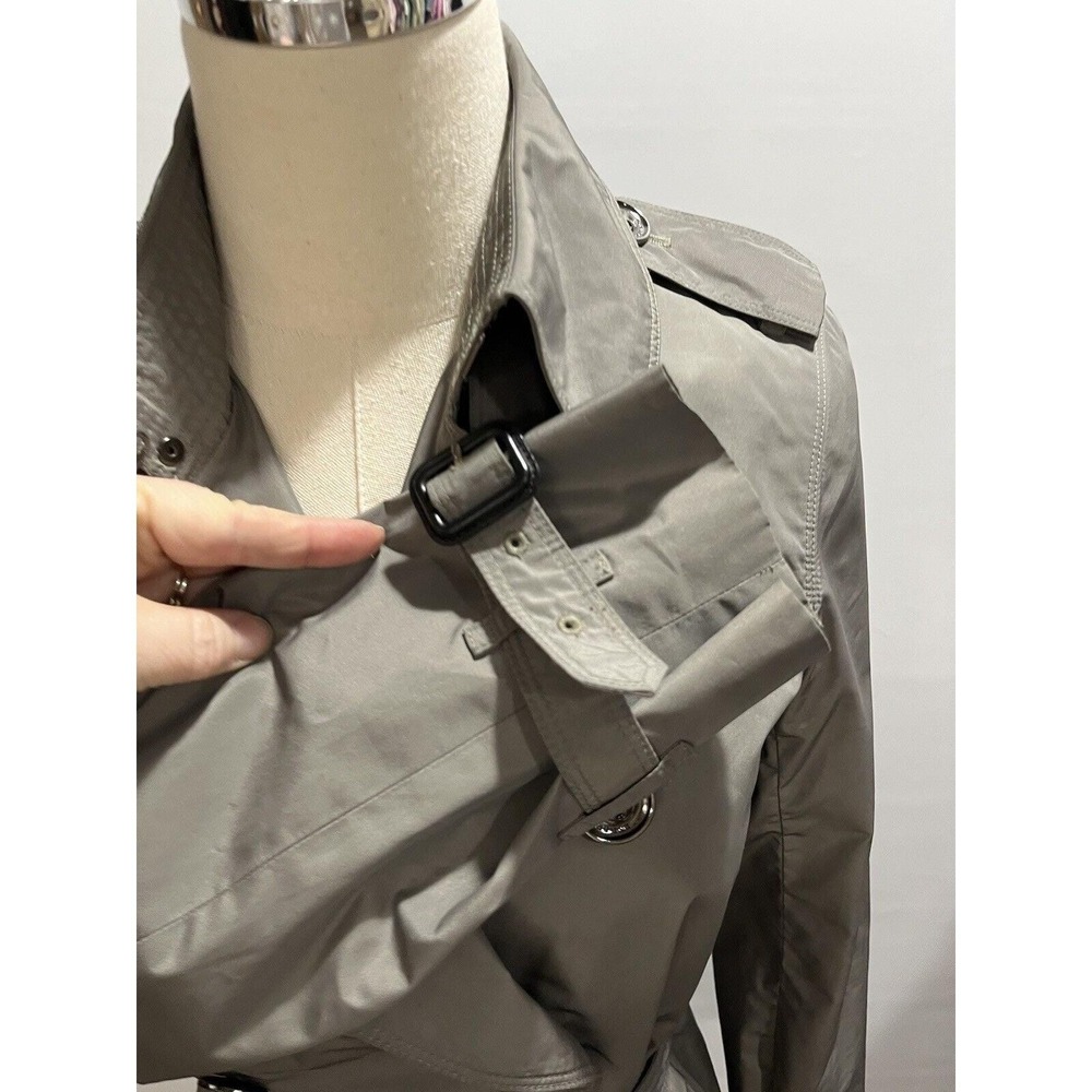 Burberry London Double Breasted Belted Gray Green Ruffled Trench Coat Sz US 6 - Picture 13 of 16